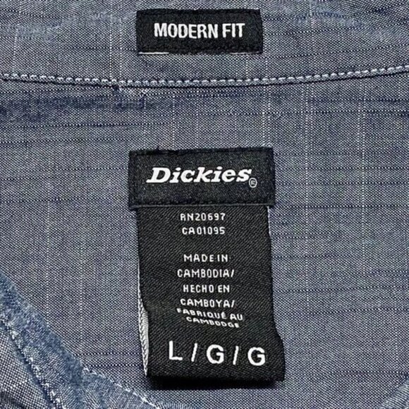 Dickies Button Up Shirt Men's Large Gray Modern Fit Chambray 2nd Amendment Patch - Picture 10 of 11